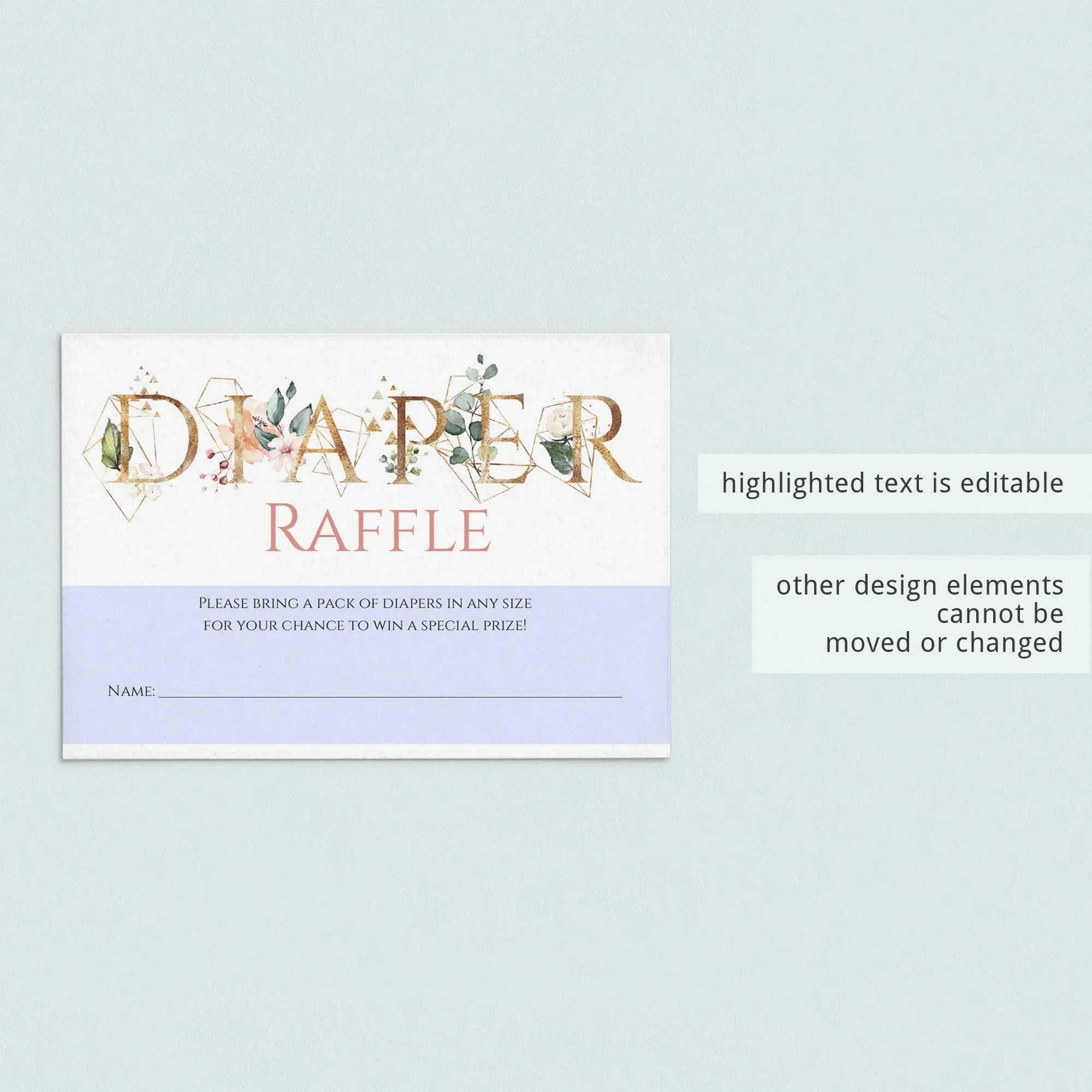 Gold Greenery Baby Shower Games Diaper Raffle Tickets