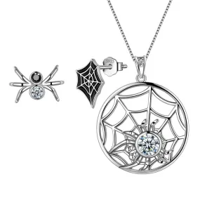 Halloween Spider Jewelry Set Earrings Necklace Women Jewelry 925 Sterling Silver