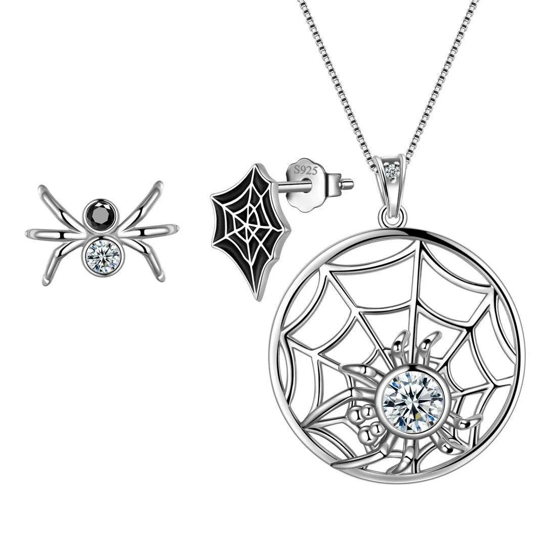 Halloween Spider Jewelry Set Earrings Necklace Women Jewelry 925 Sterling Silver