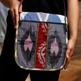 Handcrafted Silk and Velvet Sling in Grey and Blue Hues - Pink Vitality | NOVICA