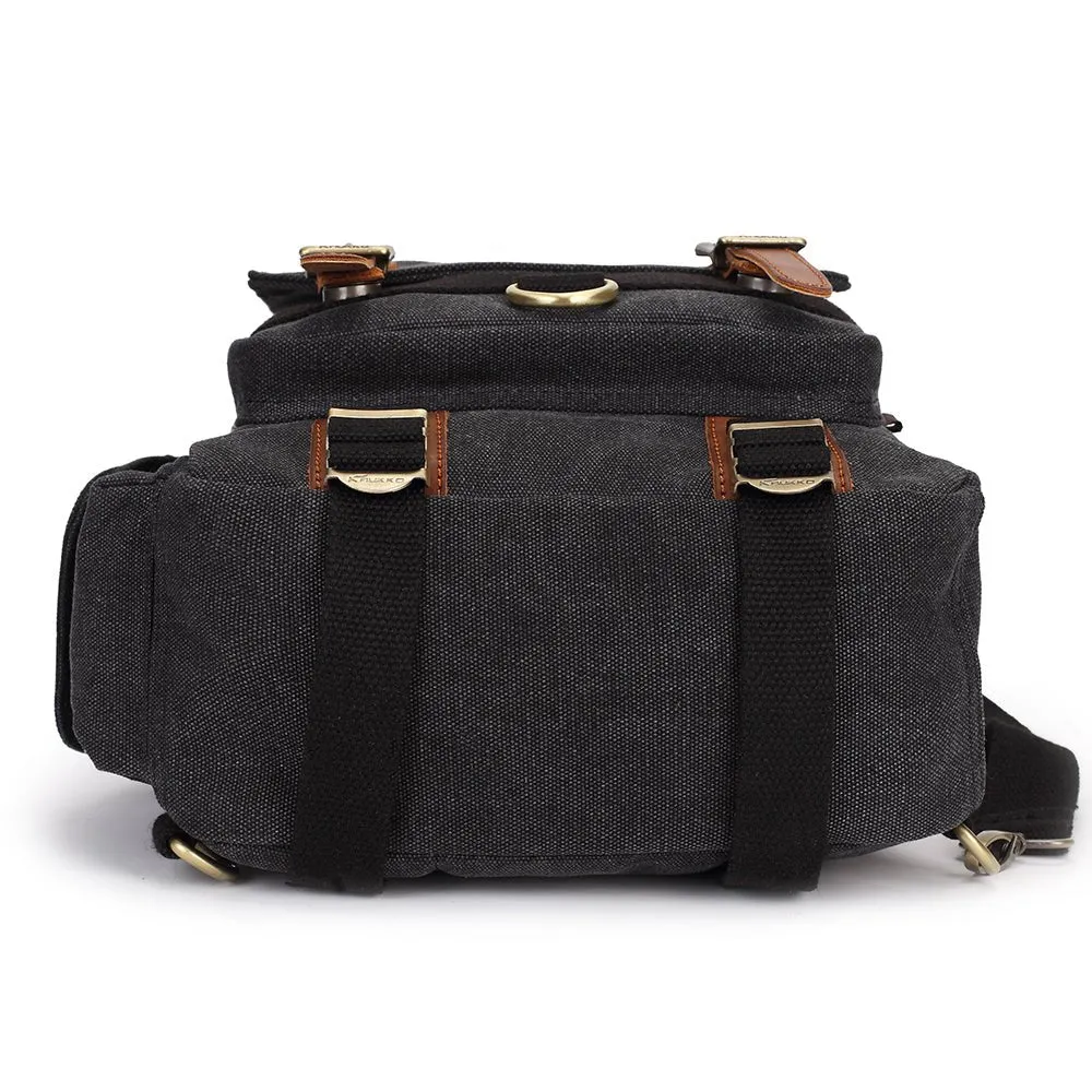 KAUKKO Canvas Crossbody Sling Bag Backpack for Cycling, Hiking, Camping, and Commuting FD252 ( Black )