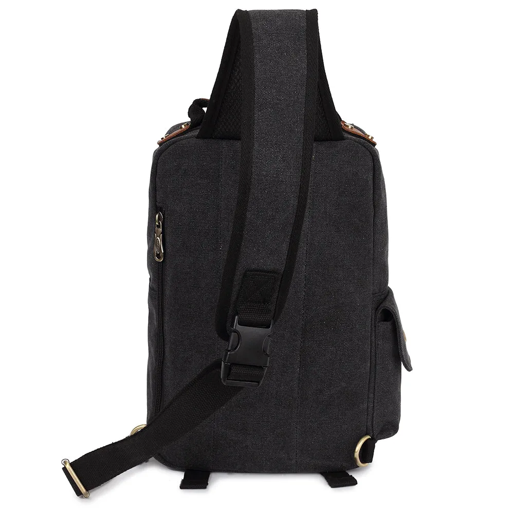 KAUKKO Canvas Crossbody Sling Bag Backpack for Cycling, Hiking, Camping, and Commuting FD252 ( Black )