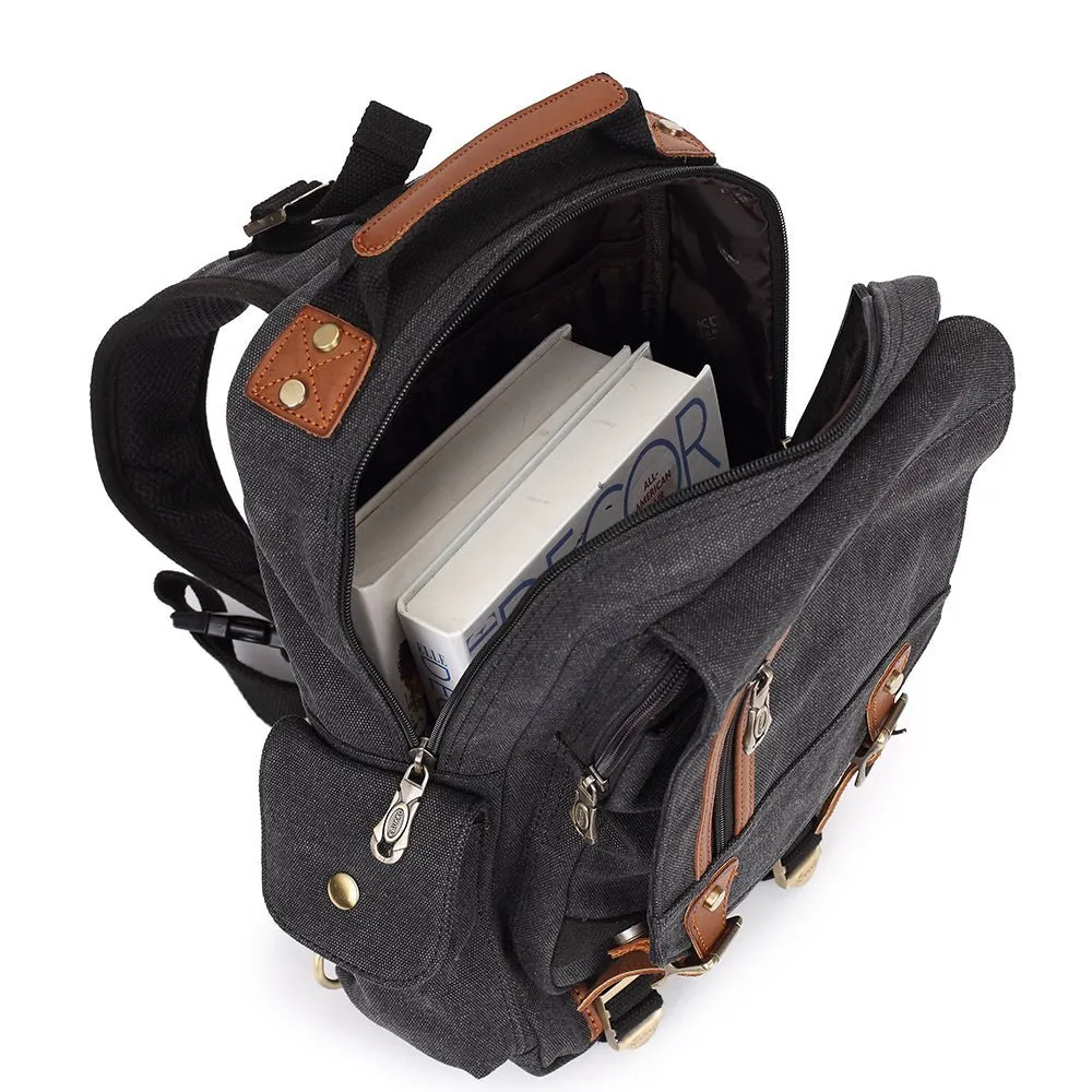 KAUKKO Canvas Crossbody Sling Bag Backpack for Cycling, Hiking, Camping, and Commuting FD252 ( Black )
