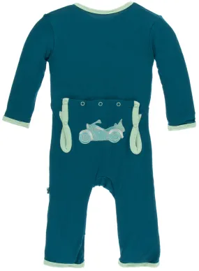 KicKee Pants Heritage Blue Motorcycle Applique Coverall with Zipper