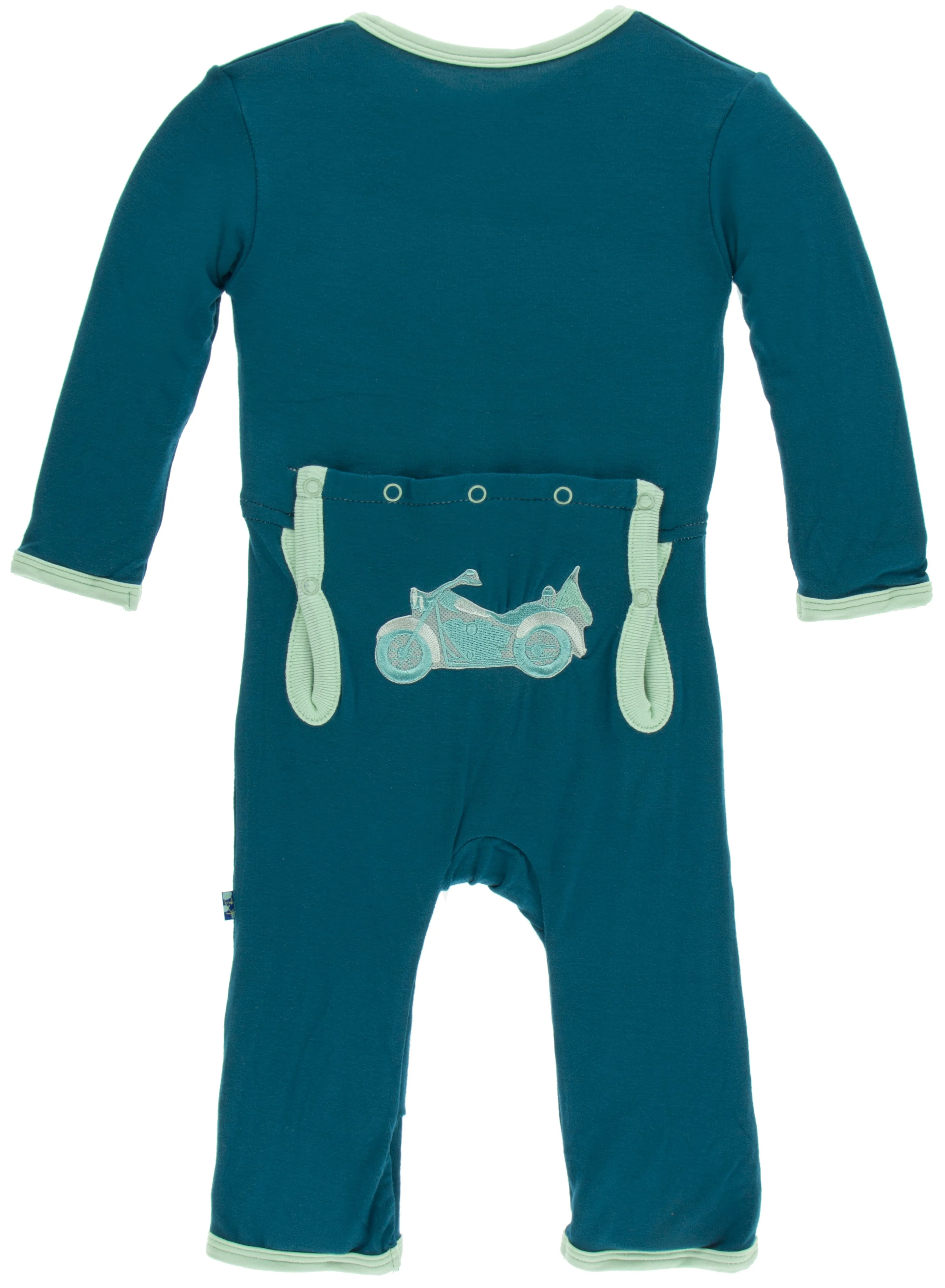 KicKee Pants Heritage Blue Motorcycle Applique Coverall with Zipper