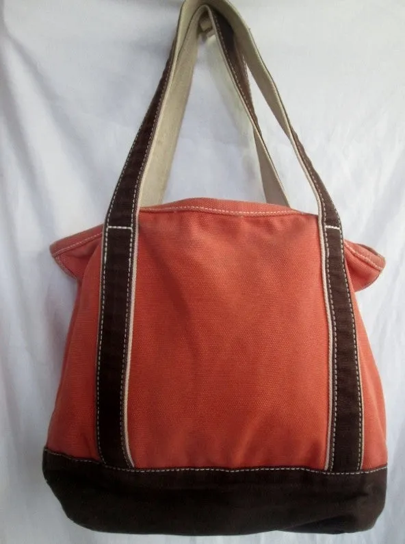 LAND'S END 33X38 Canvas Tote Shoulder Beach Bag Carryall ORANGE BROWN Vegan
