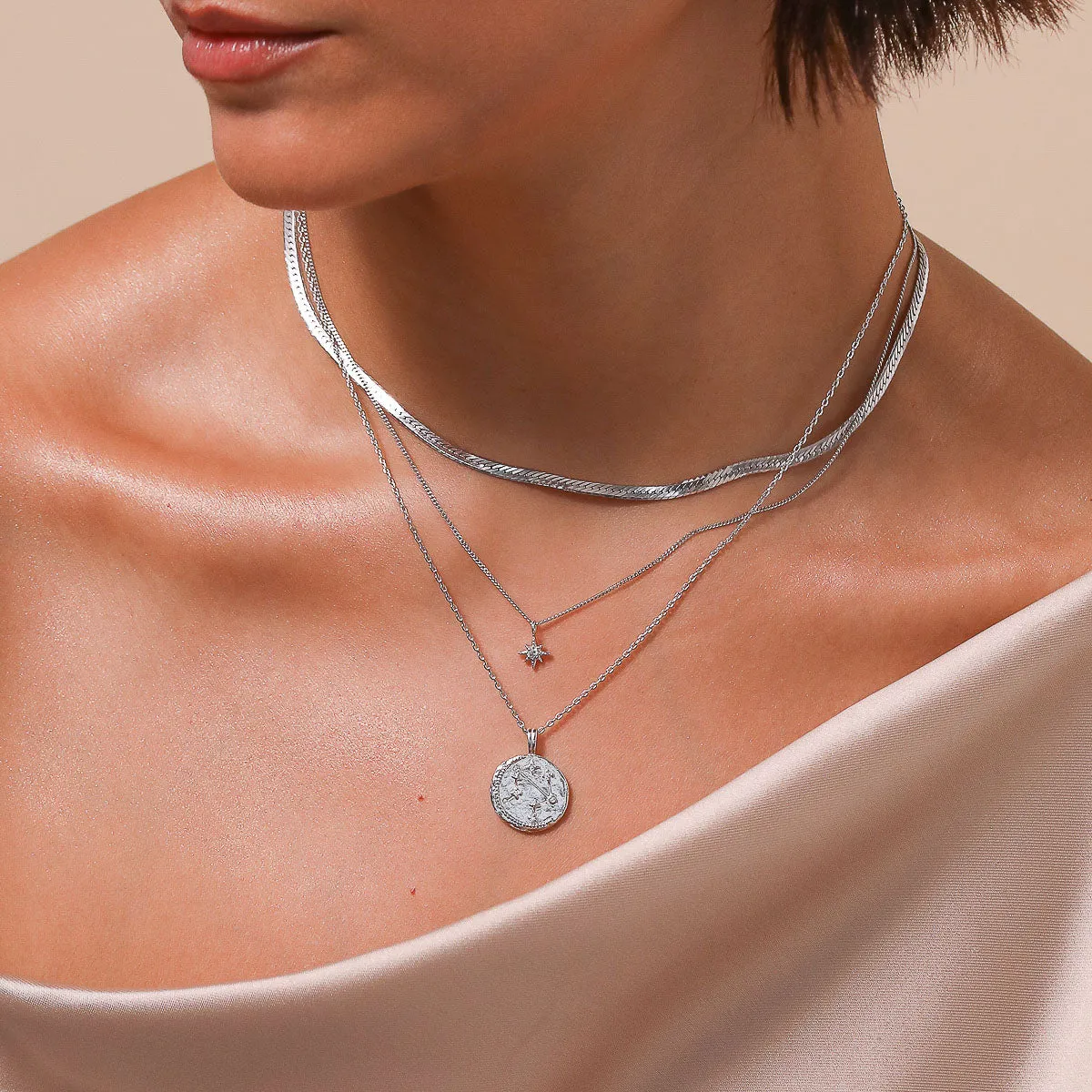 Libra Zodiac Pendant Necklace in Silver
