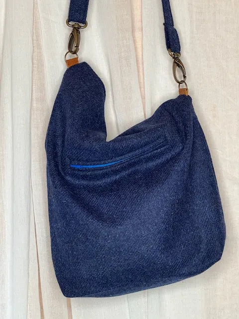 Ludford Slouch Bag - Marine Blue British Tweed