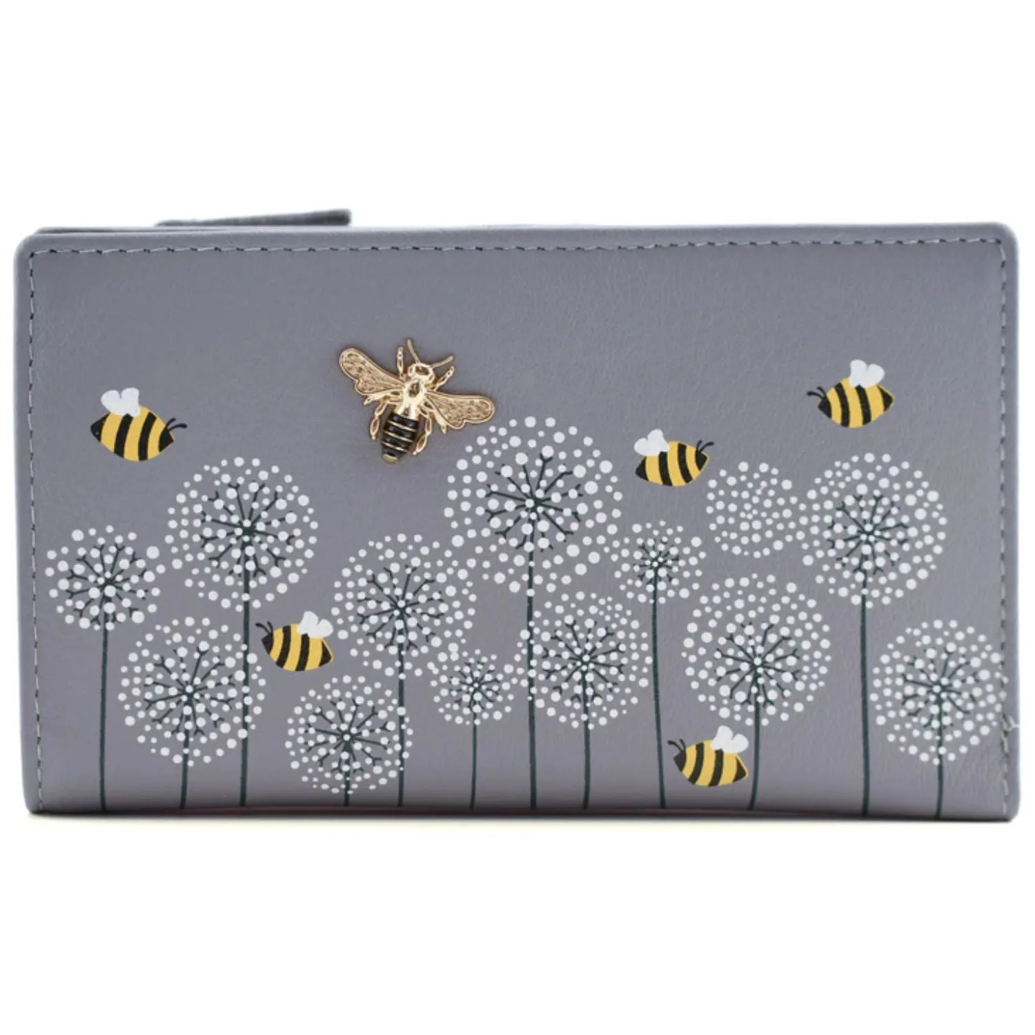 Mala Leather 15cm Grey Moonflower Compact Bee Purse