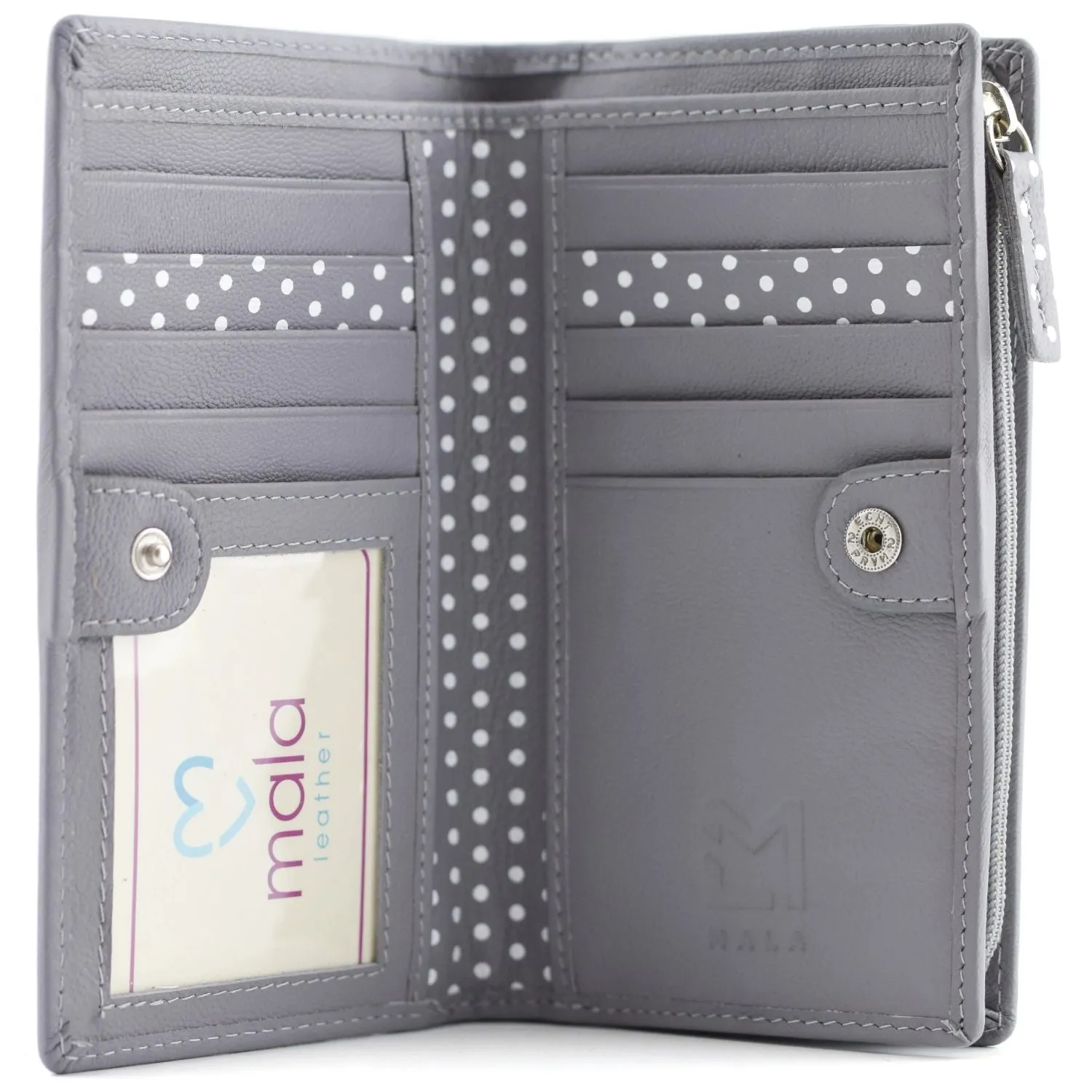 Mala Leather 15cm Grey Moonflower Compact Bee Purse