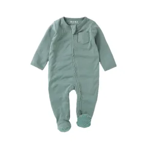 Organic Cotton Zipsuit with Footies & Mittens | Ocean Green