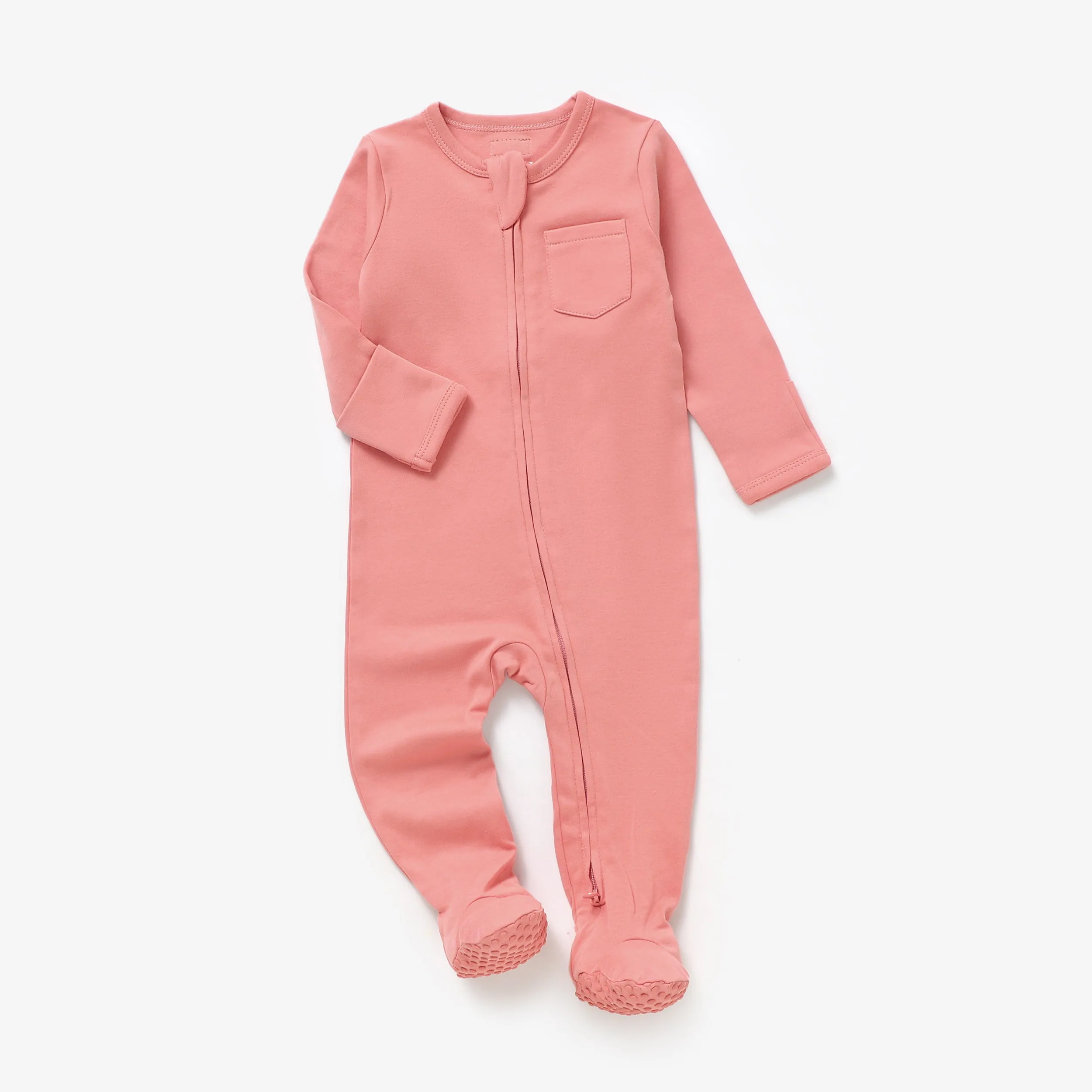 Organic Cotton Zipsuit with Footies & Mittens | Salmon
