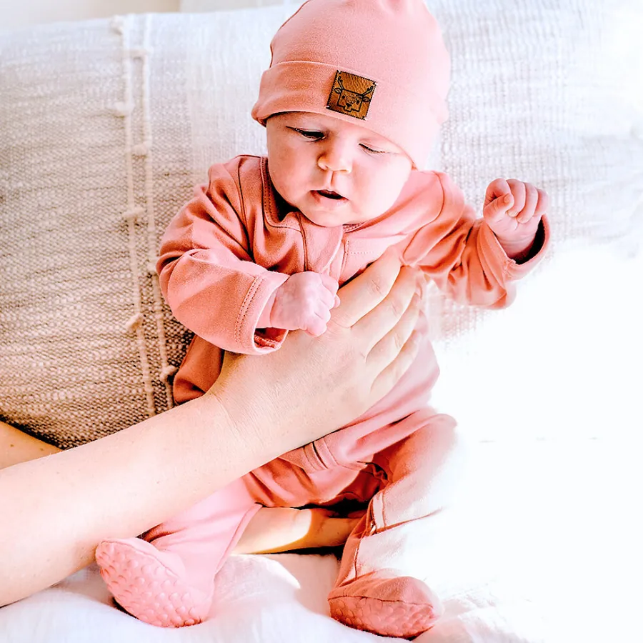 Organic Cotton Zipsuit with Footies & Mittens | Salmon