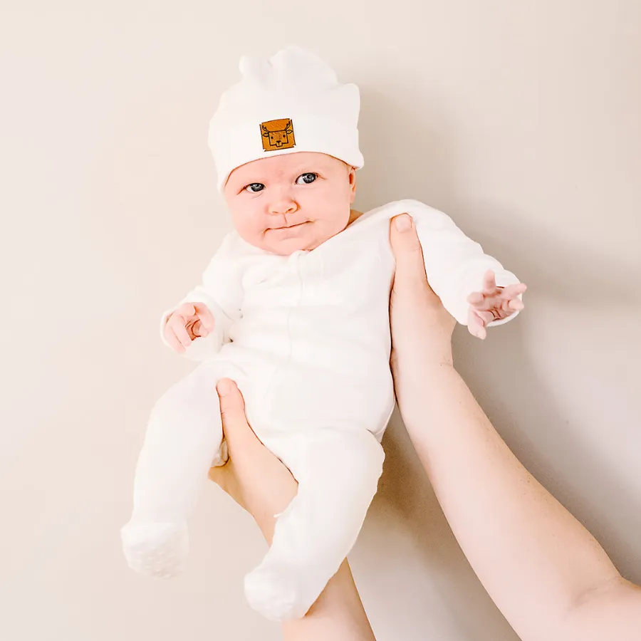 Organic Cotton Zipsuit with Footies & Mittens | White