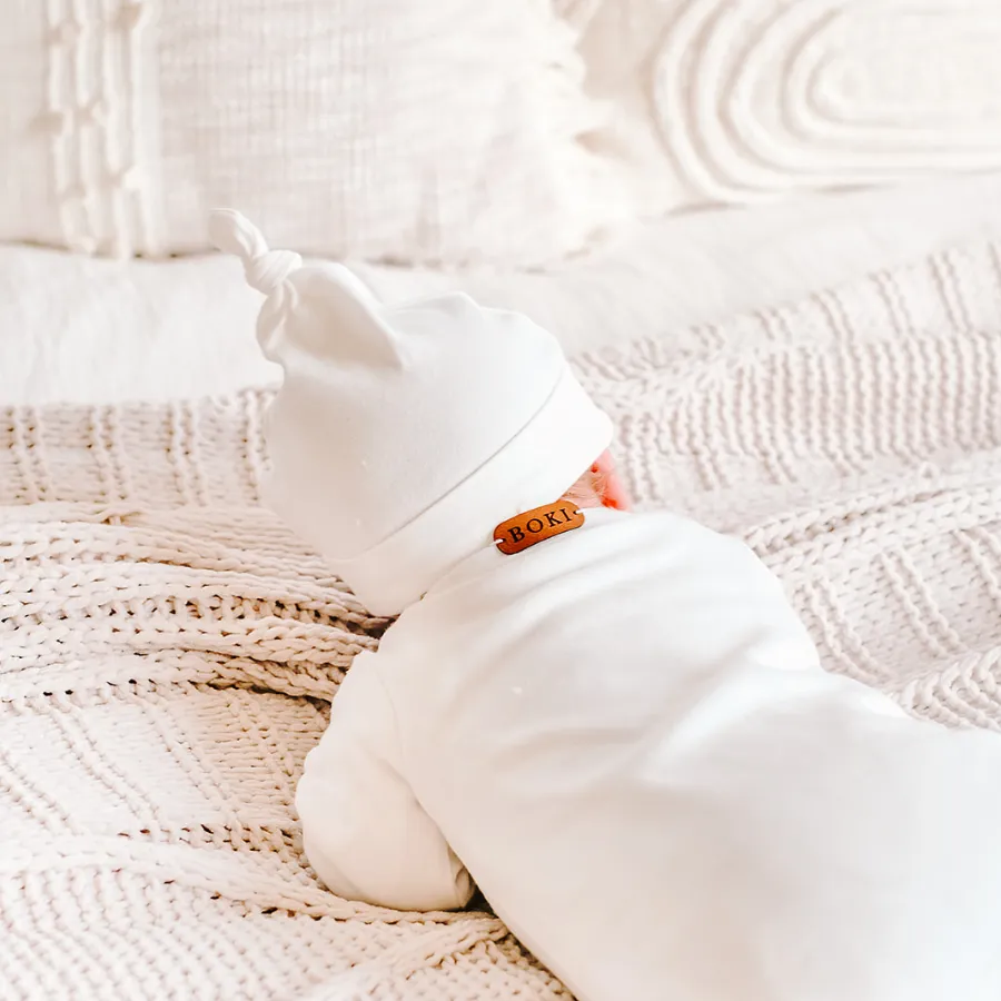 Organic Cotton Zipsuit with Footies & Mittens | White