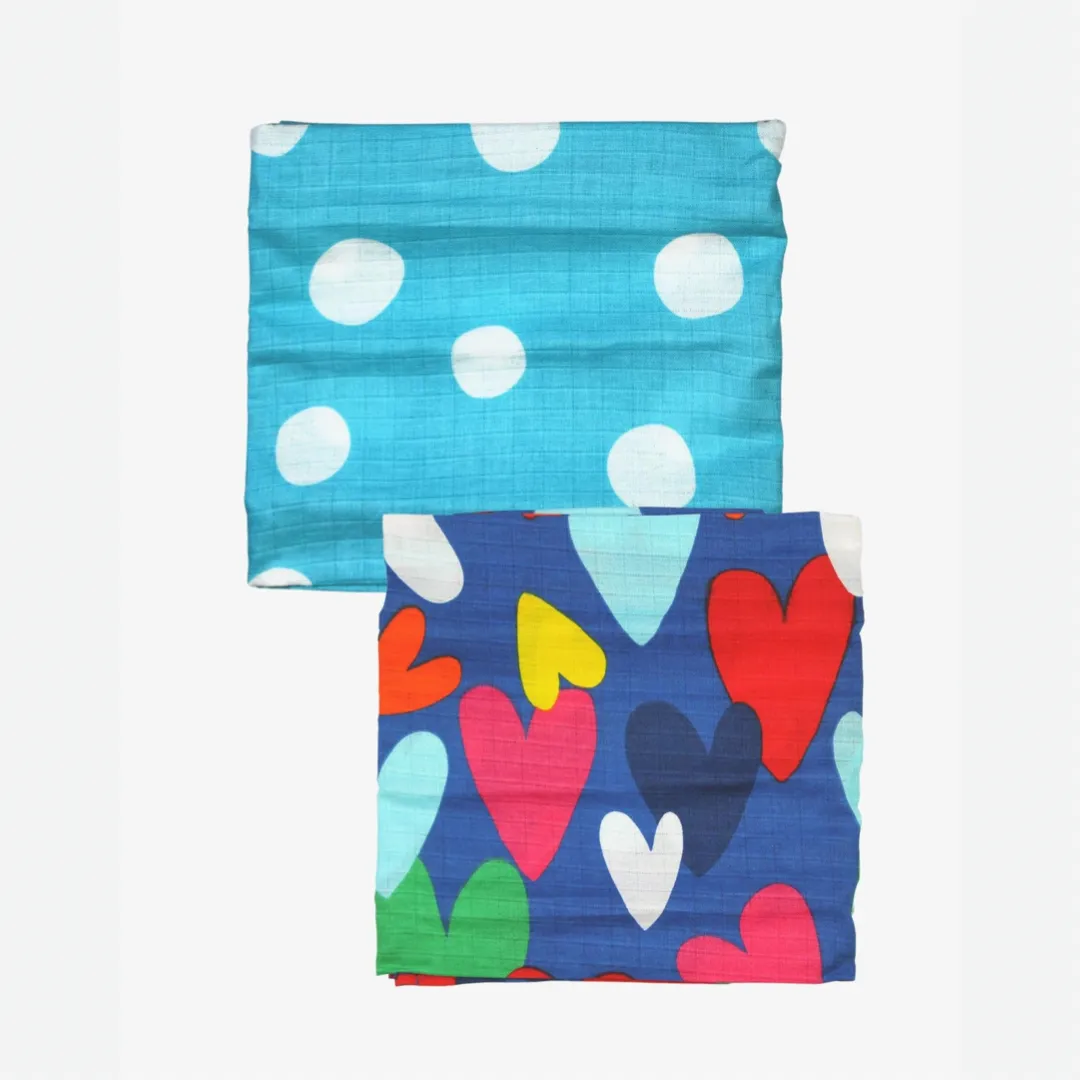 Organic Heart Print Muslin 2-Pack