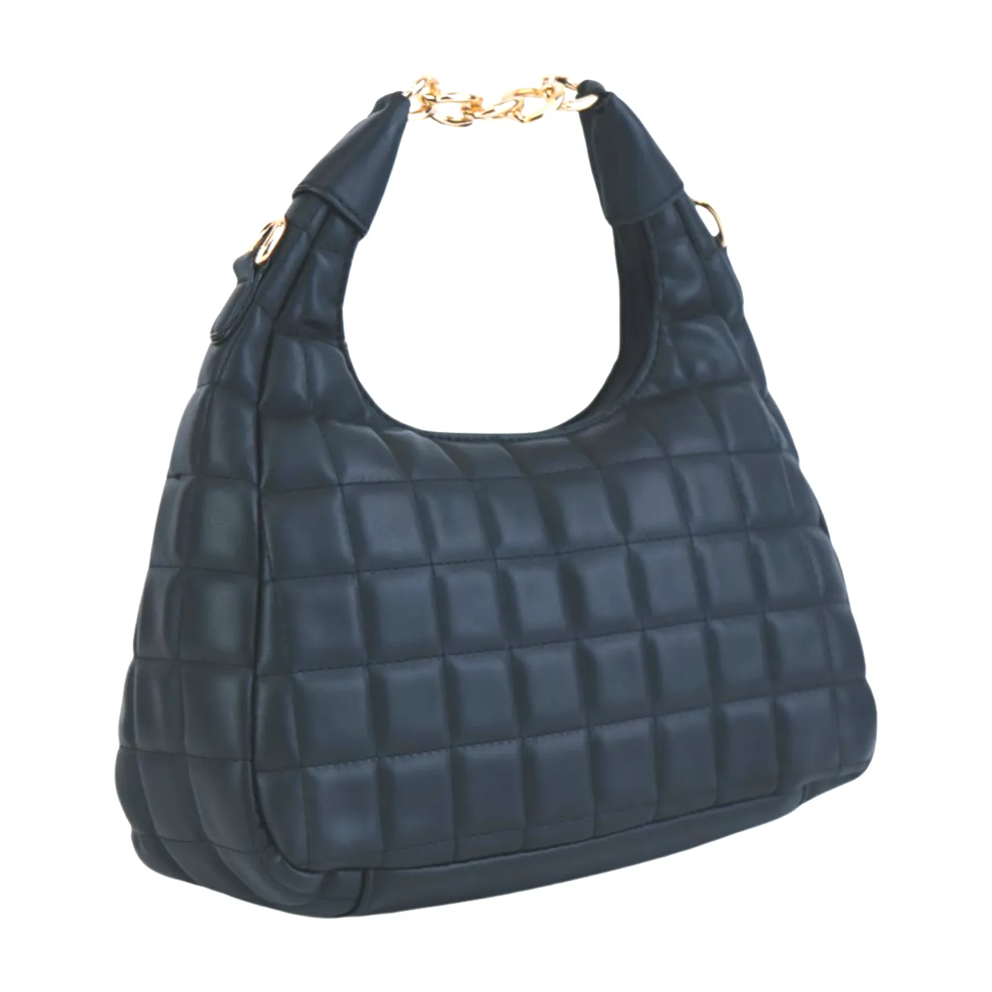 Quilted Hobo Bag with Gold Chain Handle and Shoulder Strap
