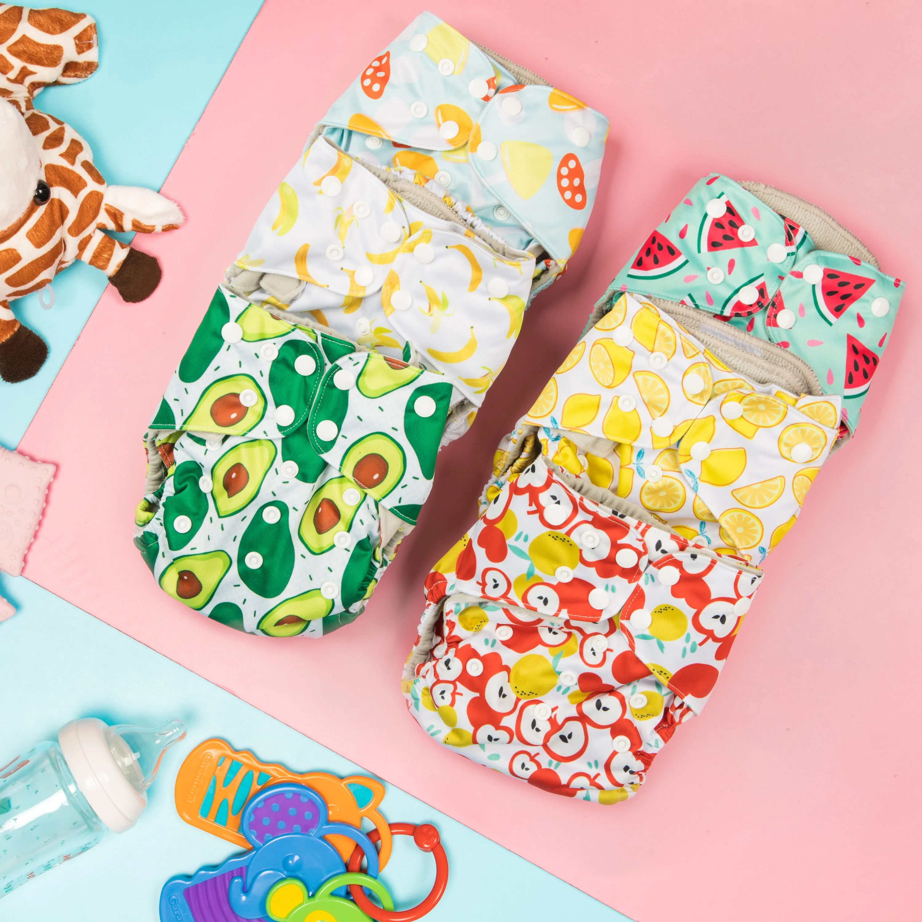 Simple Being Foodie Print Unisex Reusable Baby Cloth Diapers