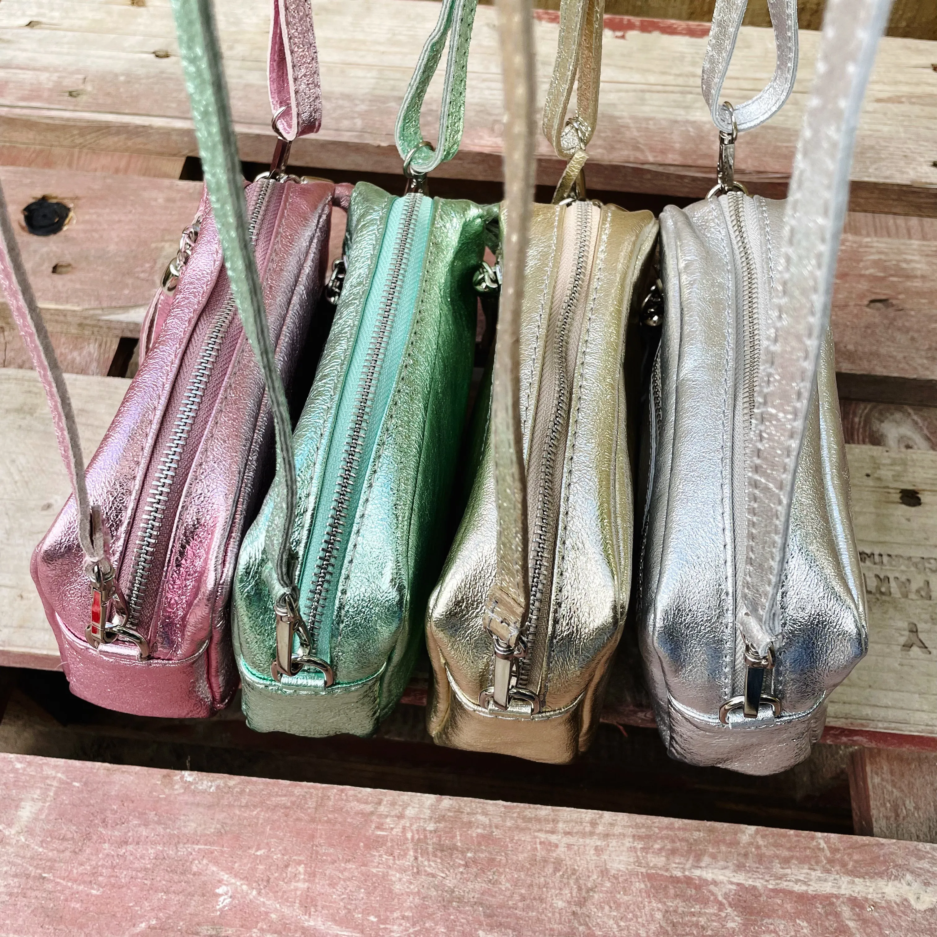 Small Metallic Leather Camera Bag - Rose