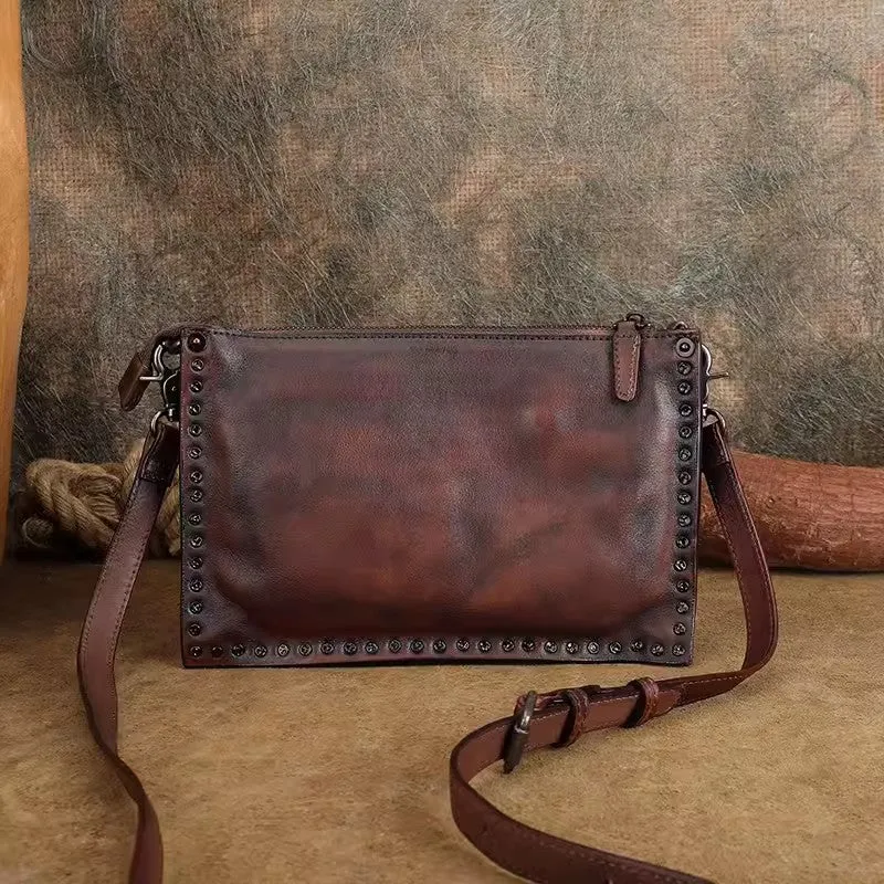 Small Womens Rivet Leather Over The Shoulder Bag Western Crossbody Purse