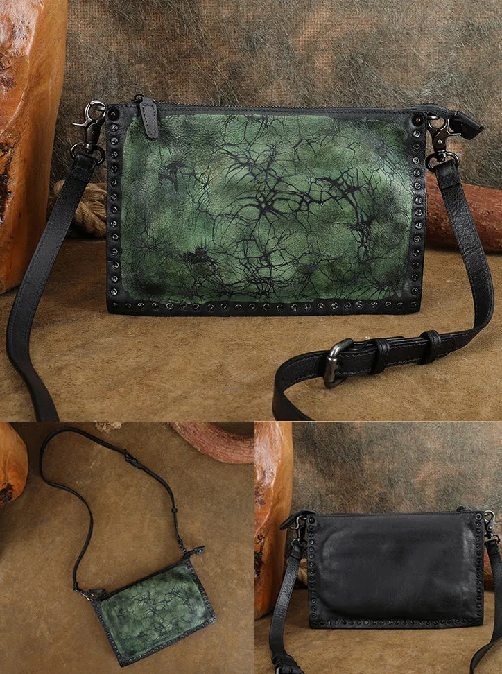 Small Womens Rivet Leather Over The Shoulder Bag Western Crossbody Purse
