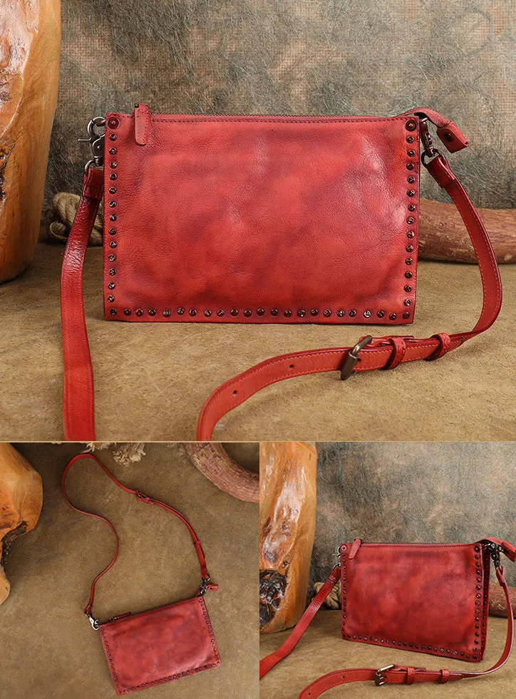 Small Womens Rivet Leather Over The Shoulder Bag Western Crossbody Purse