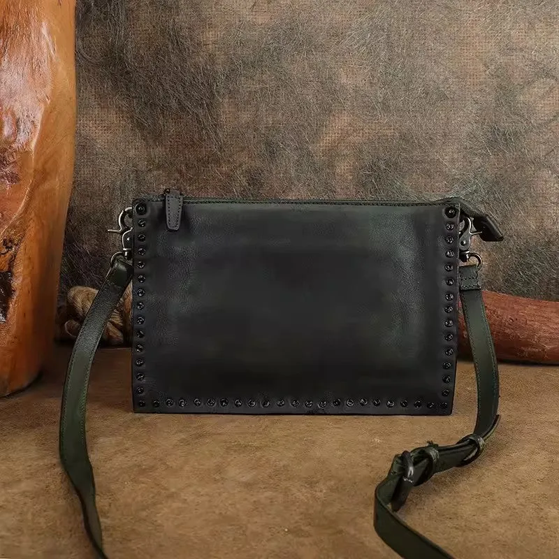 Small Womens Rivet Leather Over The Shoulder Bag Western Crossbody Purse