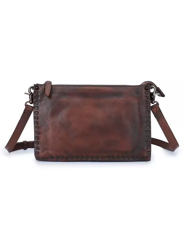 Small Womens Rivet Leather Over The Shoulder Bag Western Crossbody Purse