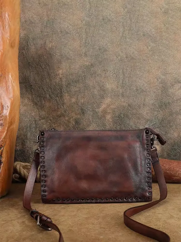 Small Womens Rivet Leather Over The Shoulder Bag Western Crossbody Purse