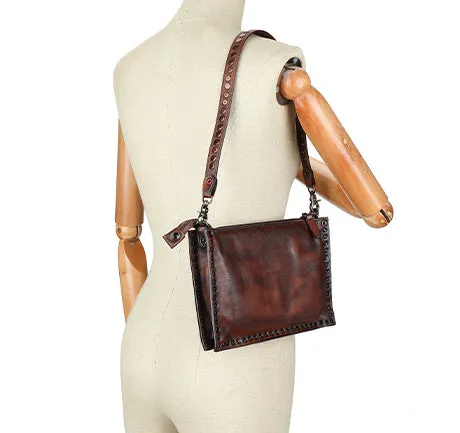Small Womens Rivet Leather Over The Shoulder Bag Western Crossbody Purse