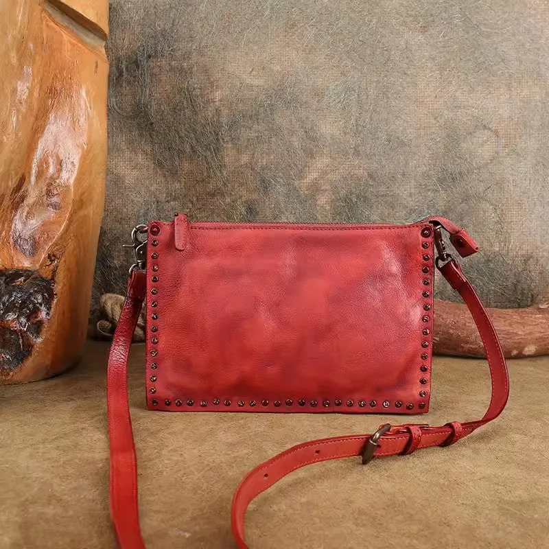 Small Womens Rivet Leather Over The Shoulder Bag Western Crossbody Purse
