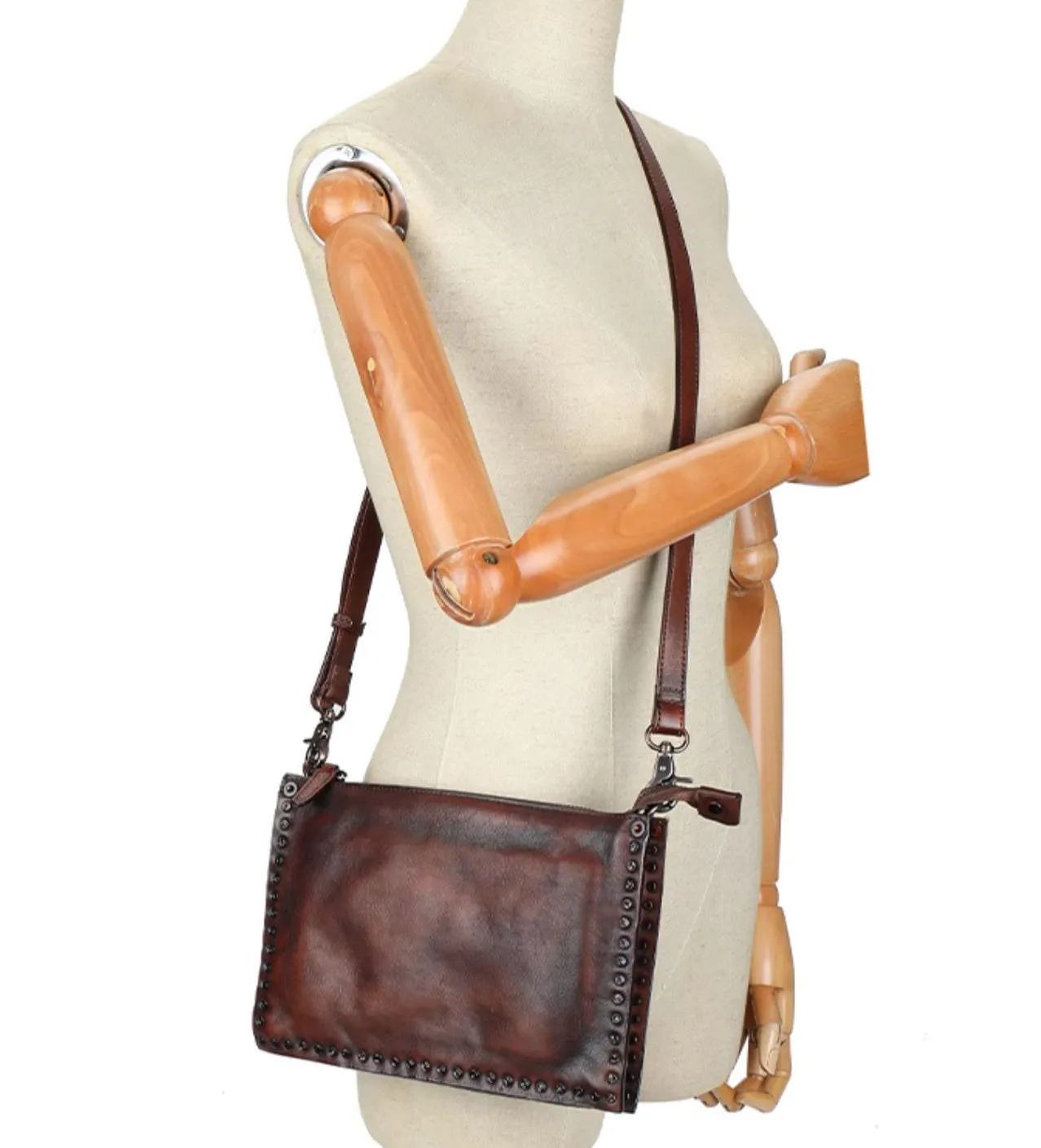 Small Womens Rivet Leather Over The Shoulder Bag Western Crossbody Purse