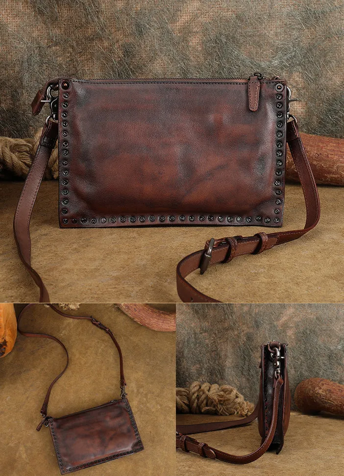 Small Womens Rivet Leather Over The Shoulder Bag Western Crossbody Purse