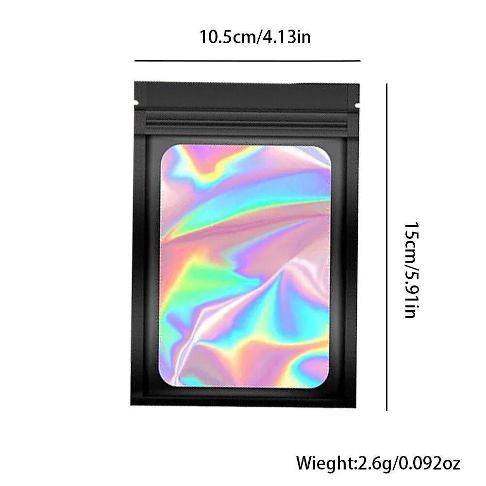 US 100-200 Pcs Smell Proof Mylar Bag Holographic Resealable Foil Pouch 4x6''