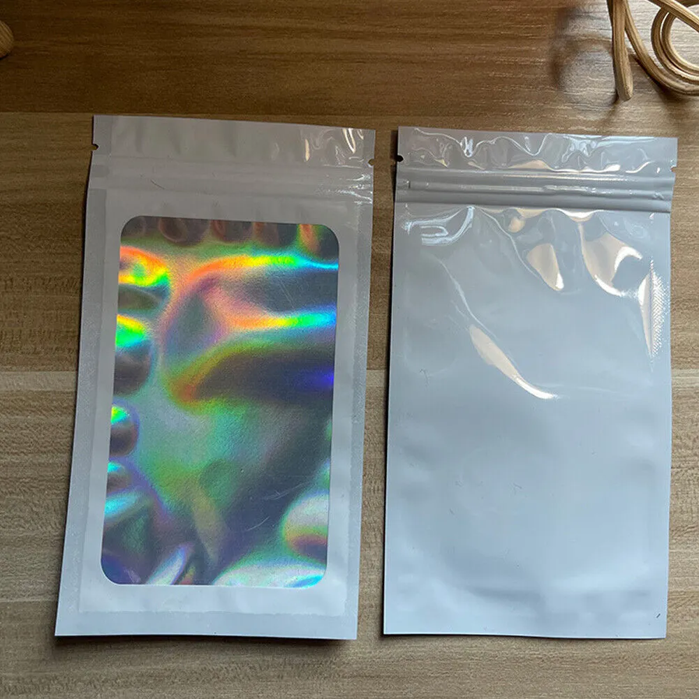 US 100-200 Pcs Smell Proof Mylar Bag Holographic Resealable Foil Pouch 4x6''