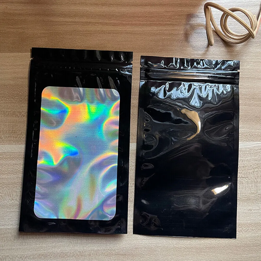 US 100-200 Pcs Smell Proof Mylar Bag Holographic Resealable Foil Pouch 4x6''