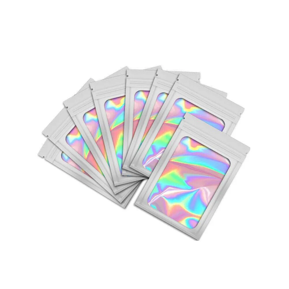 US 100-200 Pcs Smell Proof Mylar Bag Holographic Resealable Foil Pouch 4x6''
