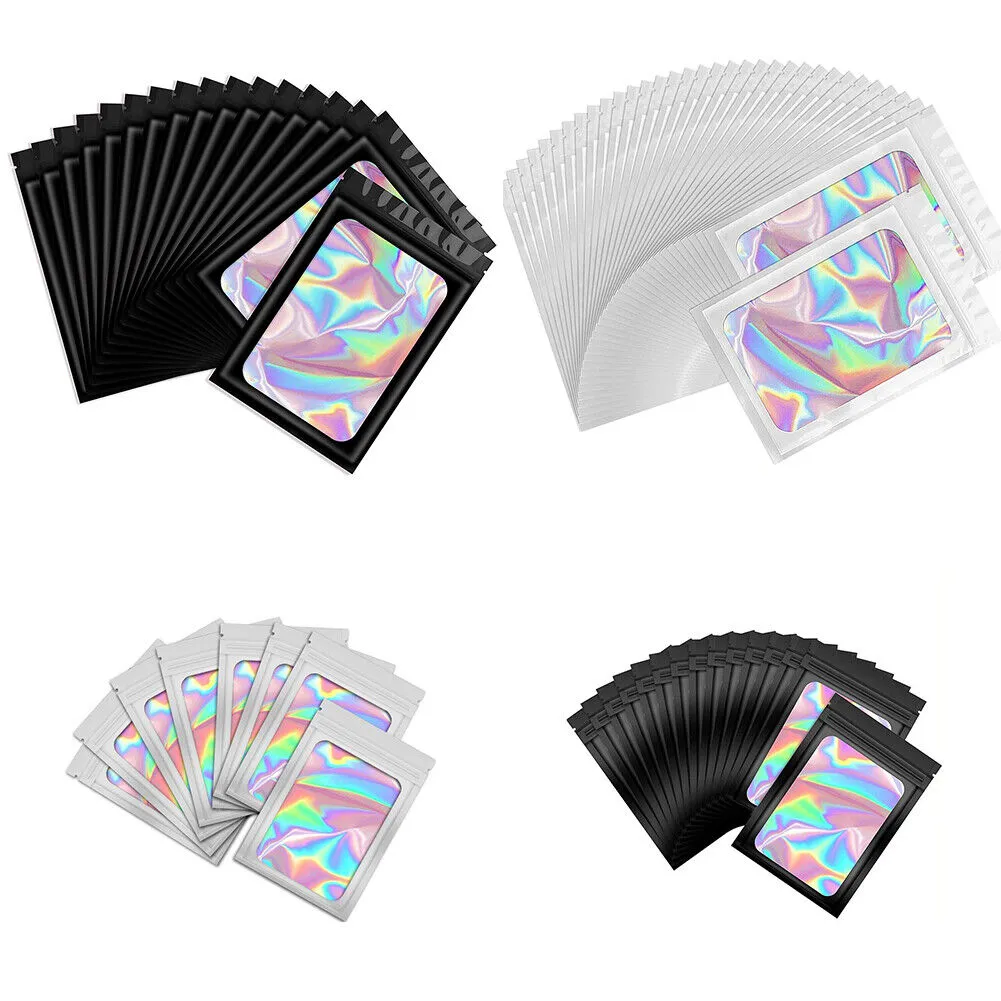 US 100-200 Pcs Smell Proof Mylar Bag Holographic Resealable Foil Pouch 4x6''