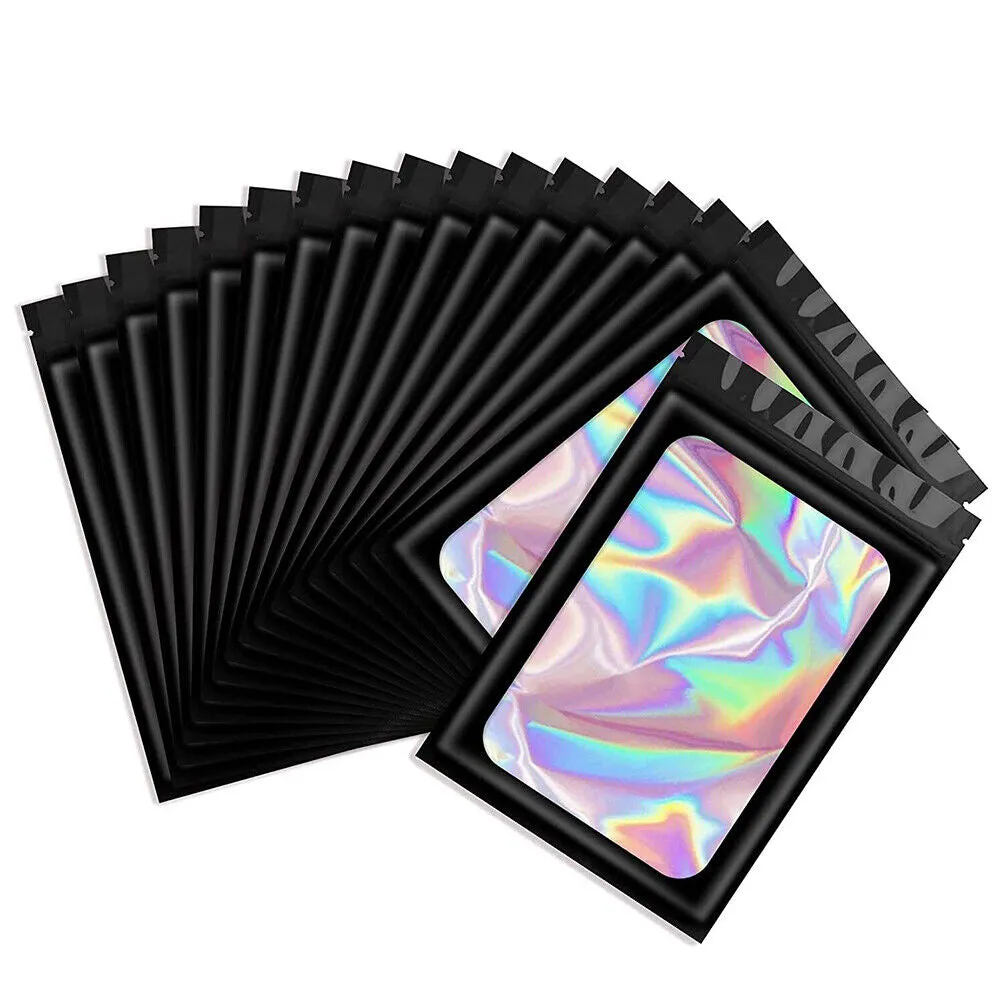 US 100-200 Pcs Smell Proof Mylar Bag Holographic Resealable Foil Pouch 4x6''