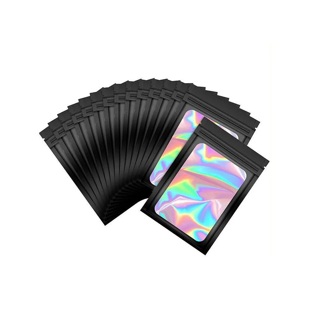 US 100-200 Pcs Smell Proof Mylar Bag Holographic Resealable Foil Pouch 4x6''