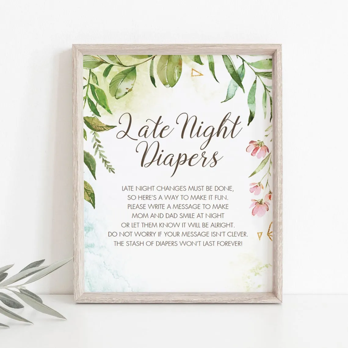 Watercolor DIY Baby Shower Activity Late Night Diapers