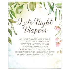 Watercolor DIY Baby Shower Activity Late Night Diapers