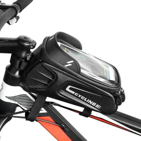 Waterproof Bicycle Top Tube Bag Bike Phone Front Frame Bag Cycling Phone Mount Holder Case for 6.4 Inch Mobile Phone