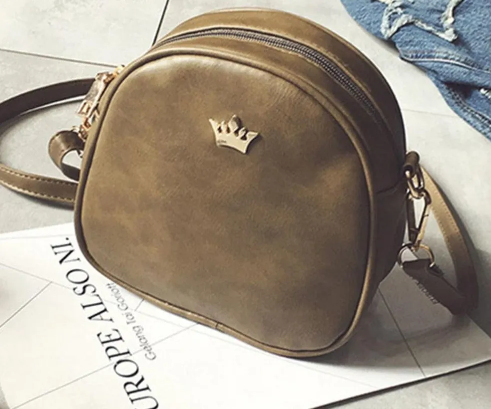 Women Crown Leather Shoulder Classic Cross Body Messenger Bag