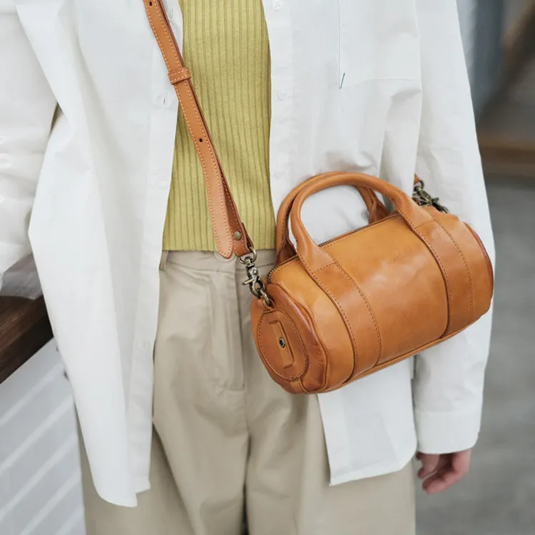 Womens Small Leather Barrel Bag Shoulder Handbags