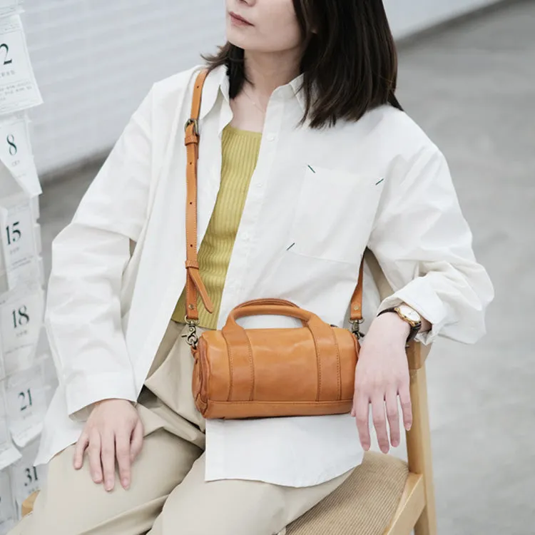 Womens Small Leather Barrel Bag Shoulder Handbags