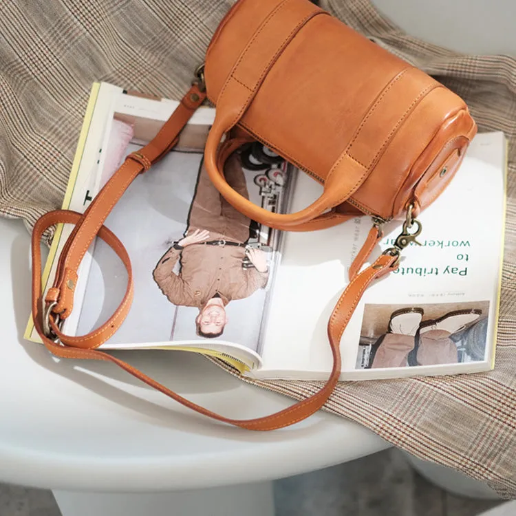 Womens Small Leather Barrel Bag Shoulder Handbags