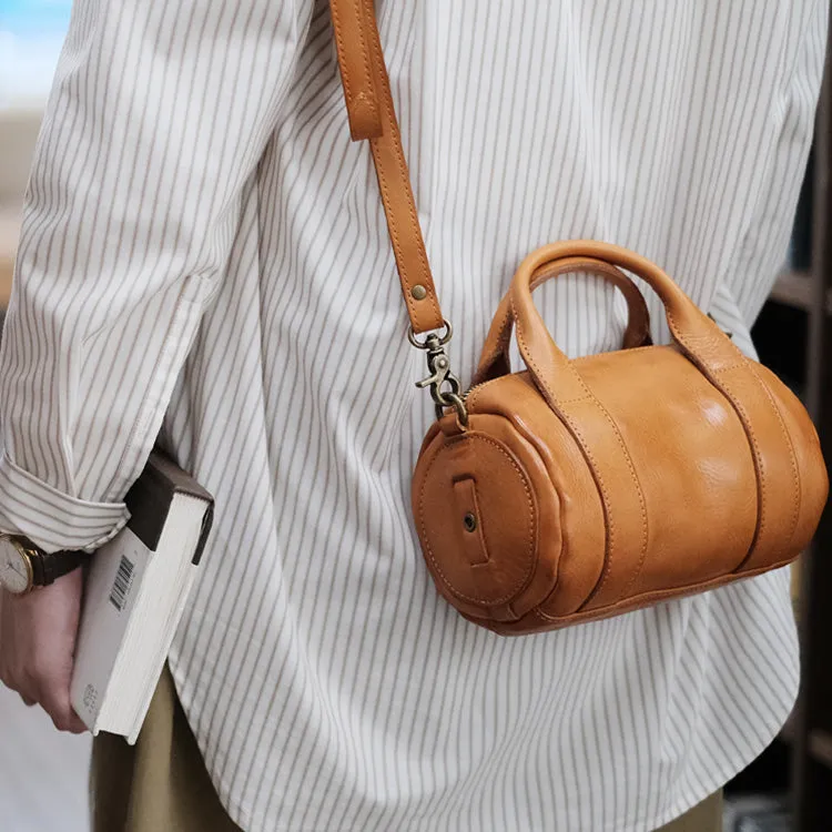 Womens Small Leather Barrel Bag Shoulder Handbags